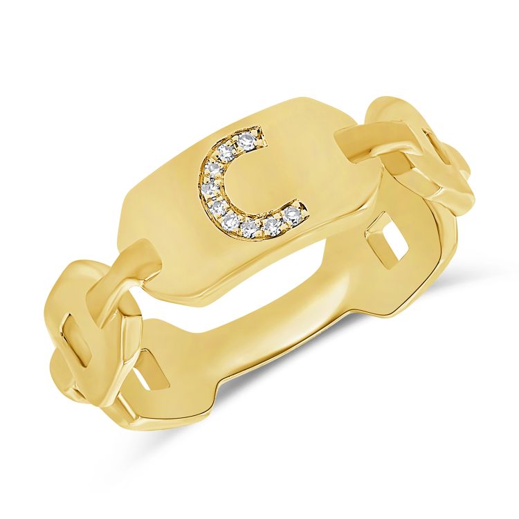 14k Gold & Diamond Initial Link Ring-  0.03 ct. - 0.05 ct.