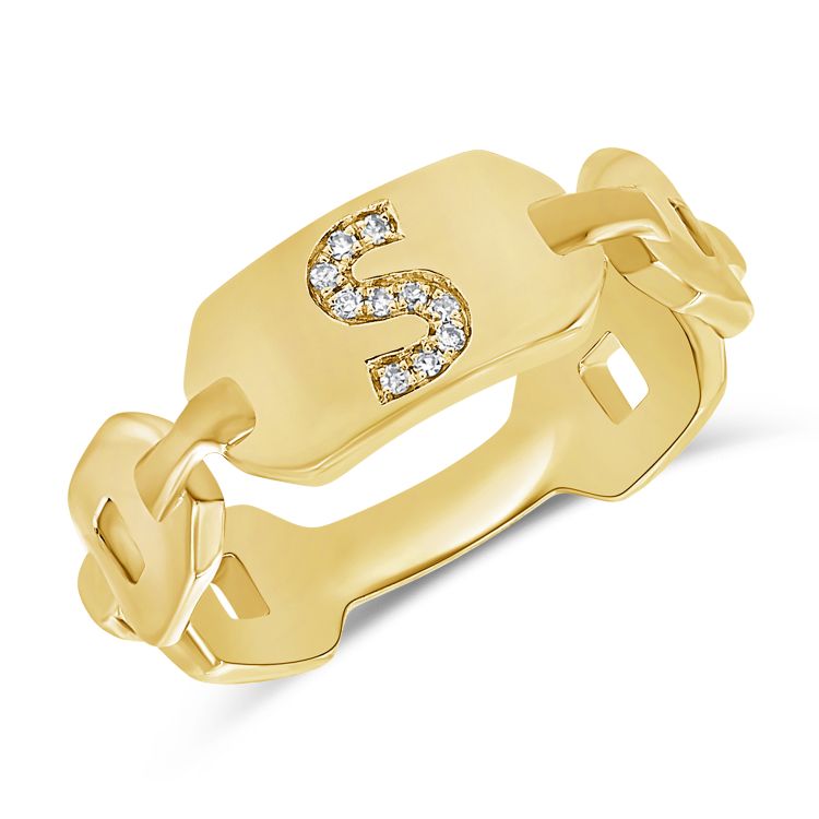 14k Gold & Diamond Initial Link Ring-  0.03 ct. - 0.05 ct.