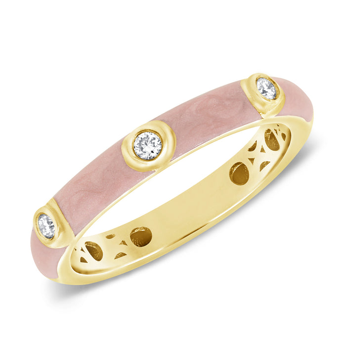 14k Gold & Diamond Pink Enamel Ring