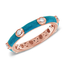 Load image into Gallery viewer, 14k Gold &amp; Diamond Turquoise Enamel Ring