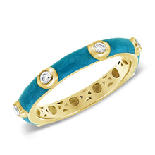 Load image into Gallery viewer, 14k Gold &amp; Diamond Turquoise Enamel Ring