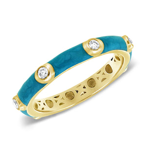 14k Gold & Diamond Turquoise Enamel Ring