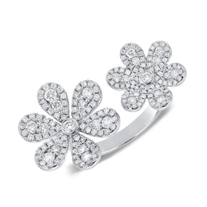 14k Gold & Diamond Double Flower Ring