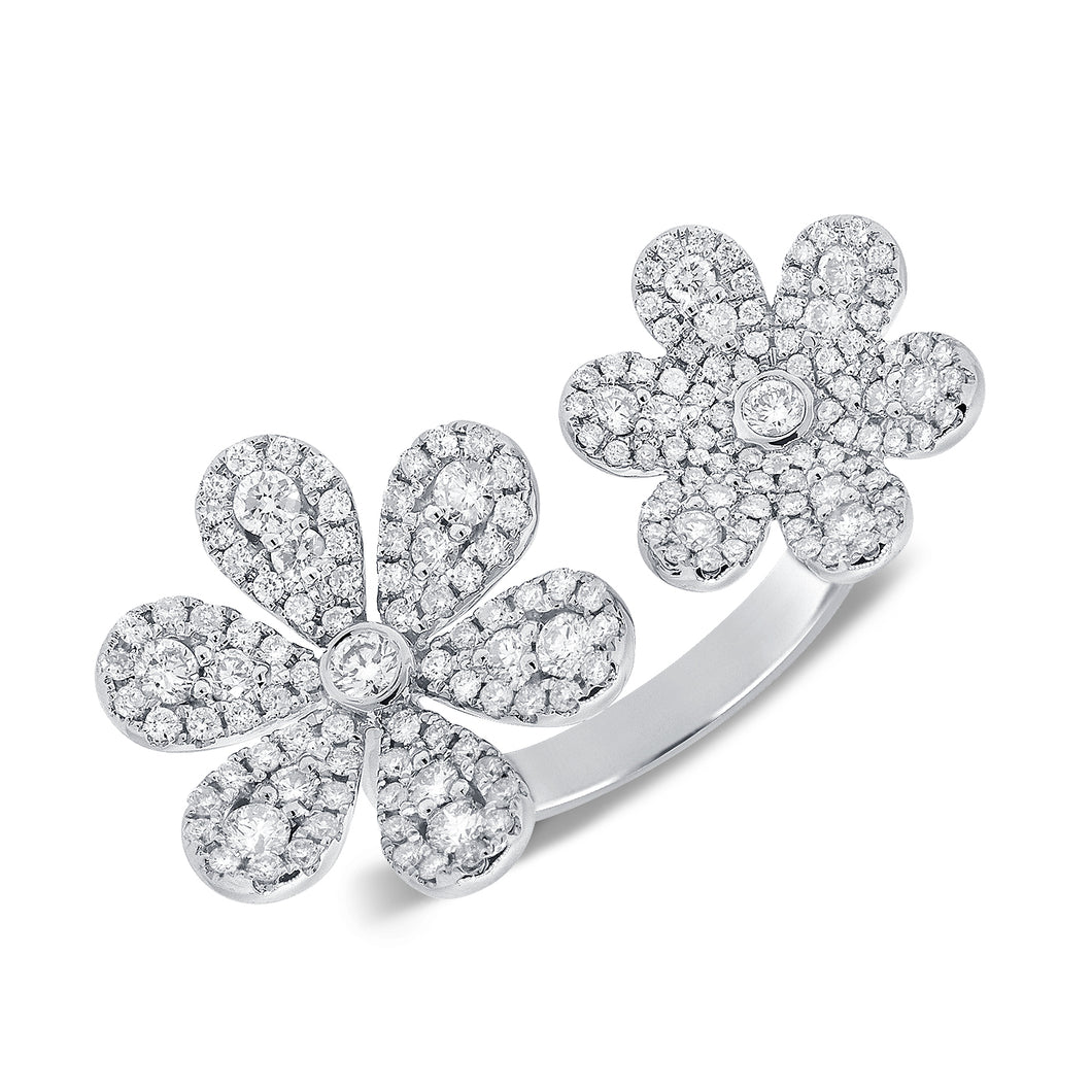 14k Gold & Diamond Double Flower Ring
