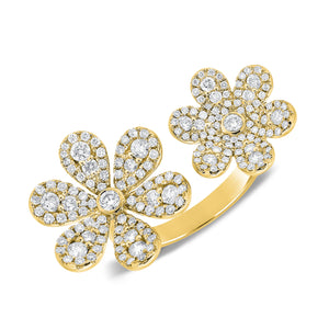 14k Gold & Diamond Double Flower Ring