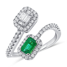 Load image into Gallery viewer, 14K Gold Emerald &amp; Diamond Bypass Ring