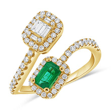 Load image into Gallery viewer, 14K Gold Emerald &amp; Diamond Bypass Ring