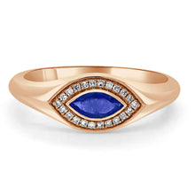 Load image into Gallery viewer, 14k Gold Diamond &amp; Sapphire Evil Eye Signet Ring