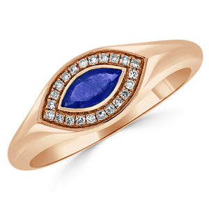 14k Gold Diamond & Sapphire Evil Eye Signet Ring
