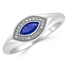 Load image into Gallery viewer, 14k Gold Diamond &amp; Sapphire Evil Eye Signet Ring