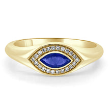 Load image into Gallery viewer, 14k Gold Diamond &amp; Sapphire Evil Eye Signet Ring