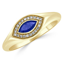 Load image into Gallery viewer, 14k Gold Diamond &amp; Sapphire Evil Eye Signet Ring