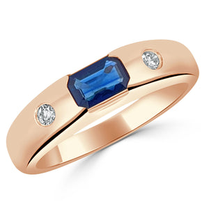 14k Gold Blue Sapphire & Diamond Ring
