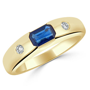 14k Gold Blue Sapphire & Diamond Ring