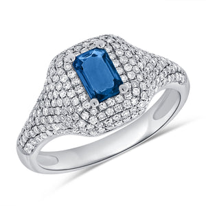 14k Gold & Blue Sapphire & Diamond Signet Ring