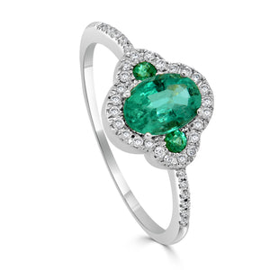 14K Gold, Emerald & Diamond Ring