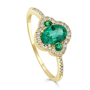 14K Gold, Emerald & Diamond Ring