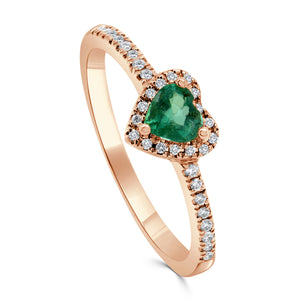 14K Gold, Diamond & Emerald Heart Ring
