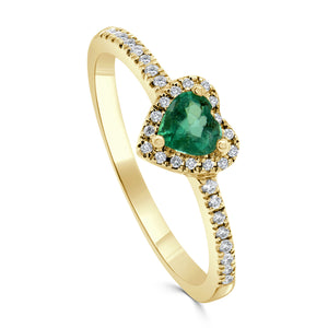 14K Gold, Diamond & Emerald Heart Ring