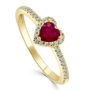 14K Gold, Ruby & Diamond Heart Ring
