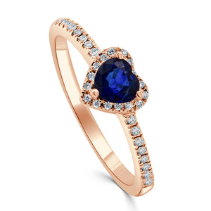 14k Gold, Diamond & Blue Sapphire Heart Ring