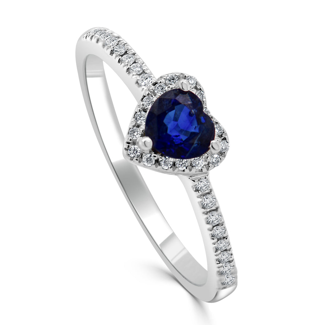 14k Gold Diamond Blue Sapphire Heart Ring Sabrina Design