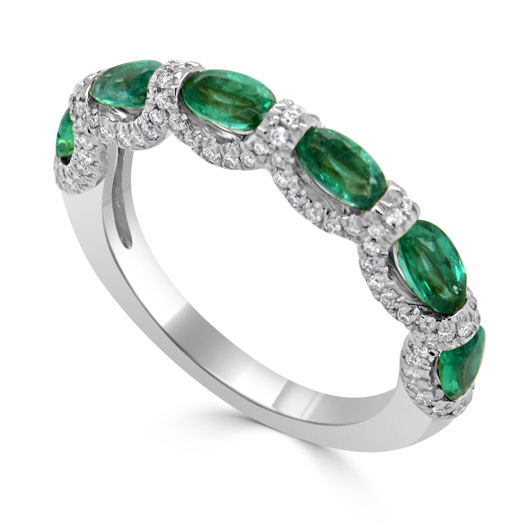 14k Gold, Green Emerald & Diamond Ring