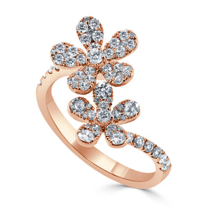 14k Gold & Diamond Double Flower Ring