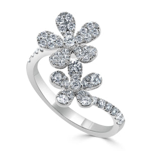 14k Gold & Diamond Double Flower Ring