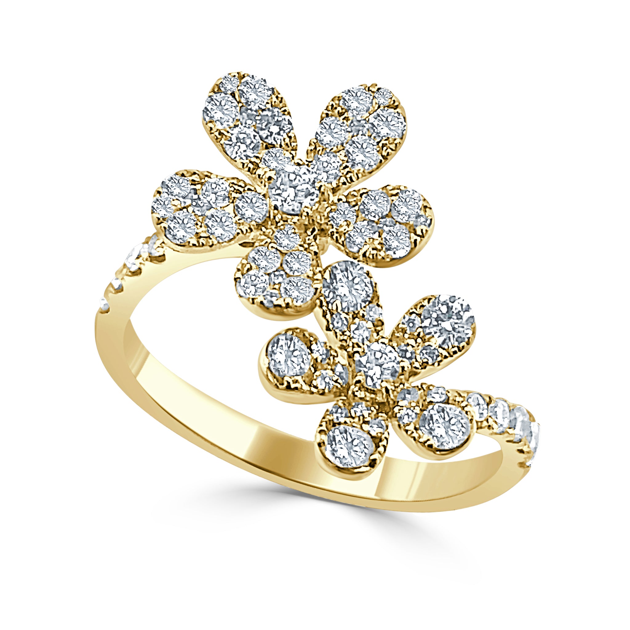 14k Gold & Diamond Double Flower Ring – Sabrina Design