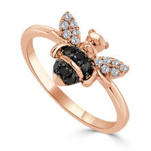 Load image into Gallery viewer, 14k Gold Black &amp; White Diamond Bumble Bee Ring