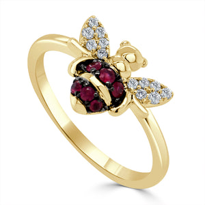 14k Gold Ruby & Diamond Bumble Bee Ring