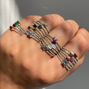 14k Gold & Birthstone Baguette Stackable Ring