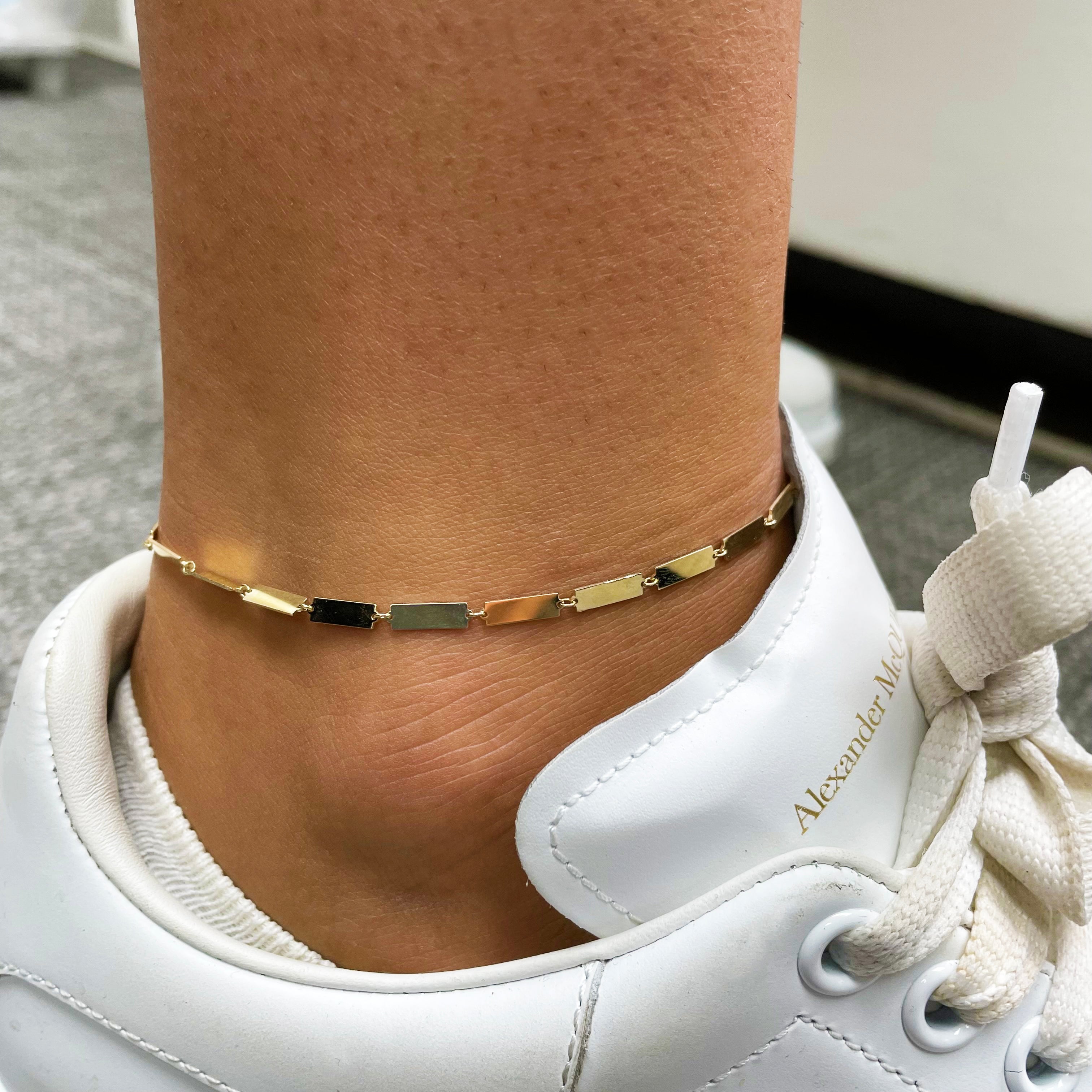 14k Gold Station Bar Anklet